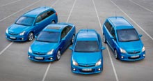 Alle OPC modellerne (fra venstre) Vectra Wagon, Vectra, Astra GTC og Opel Zafira.