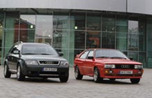 Den første Audi Quattro sammen med  Audi Allroad Quattro, der er den nyeste