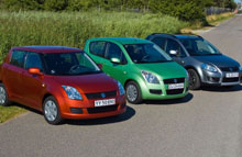 Suzuki Splash f&aring;r aircondition, Swift kan leases og SX4 f&aring;s med forsikring.