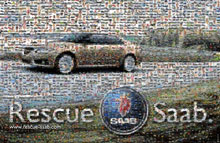En kampagne-collage for Saab - de små prikker er ansigter og Saab-biler